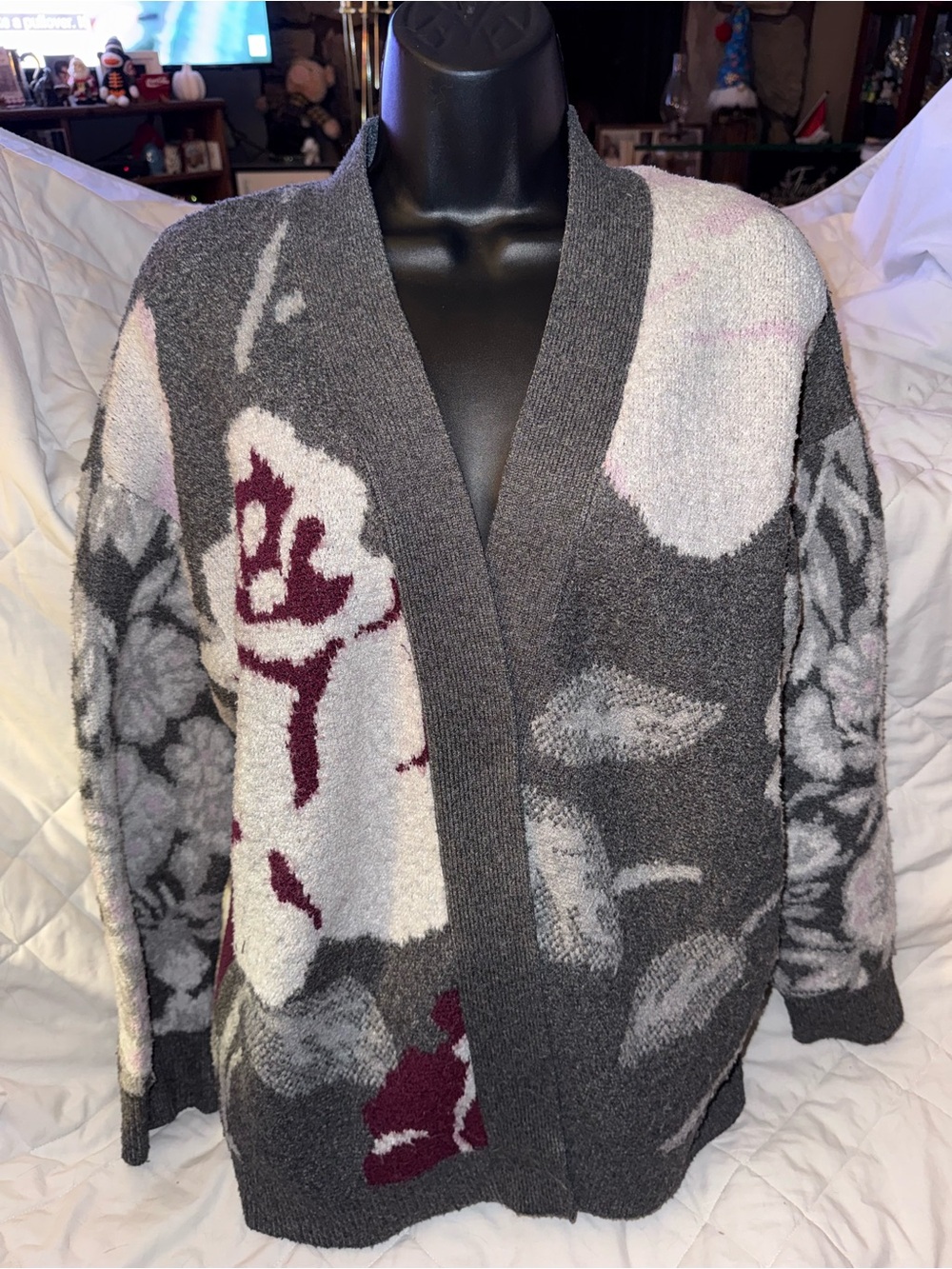 RACHEL ZOE Floral Oversized Thick Heavy Cardigan Sweater